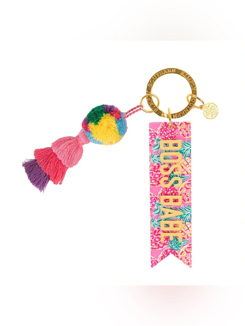 Simply Southern Pink Multicolor Pom Tassel Keychain